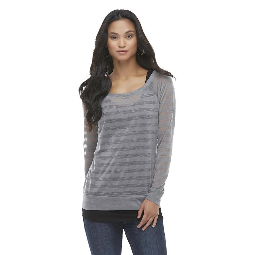 Mascara Women's 2-piece Long Sleeve Semi-Sheer Top & Tank Top, Extra Small